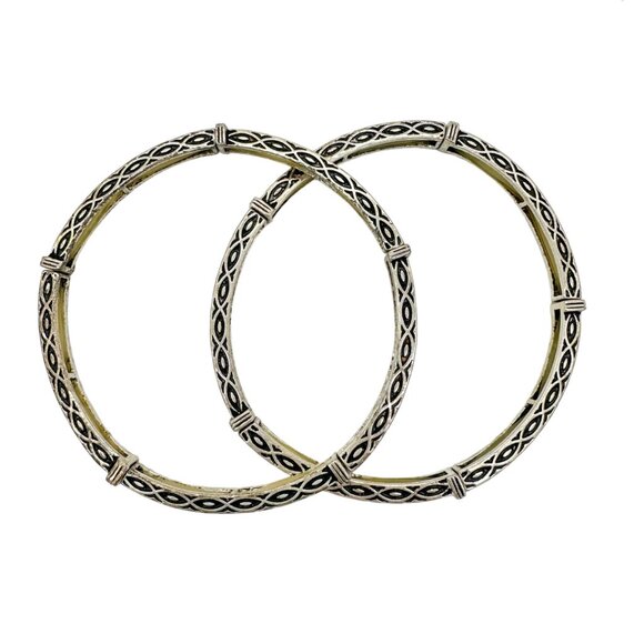 Set of 6 Bracelets Stretch Bangles Silver Celtic Look 2 ea of 3 Patterns NWOT - Picture 9 of 10